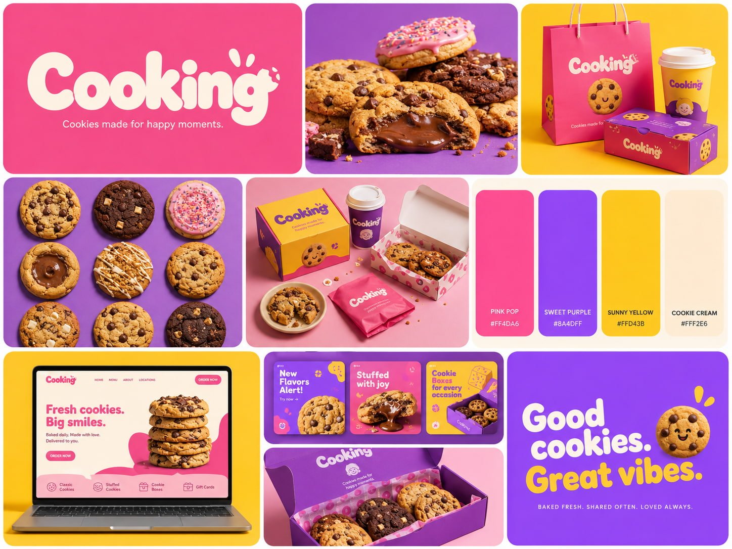 Branding and packaging design for a cookie and bakery business